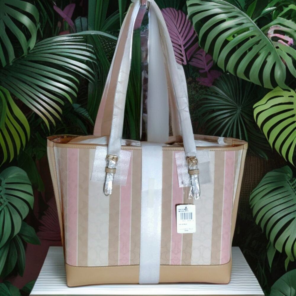 COACH MOLLIE TOTE IN SIGNATURE JACQUARD WITH STRIPES PINK TAFFY & GOLD NEW - Picture 2 of 7